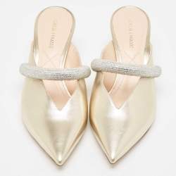 Nicholas Kirkwood Gold Leather Crystal Embellished Leve Mules Size 39