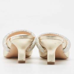 Nicholas Kirkwood Gold Leather Crystal Embellished Leve Mules Size 39