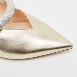 Nicholas Kirkwood Gold Leather Crystal Embellished Leve Mules Size 39