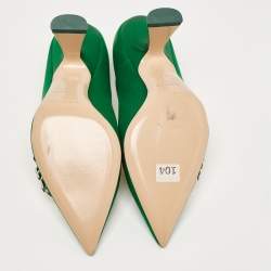 Pre Owned Nicholas Kirkwood Green Satin Crystal Embellished Monstera Pumps Size 38.5