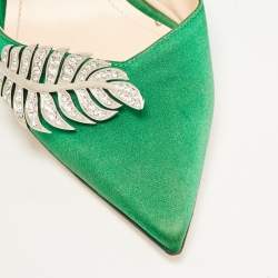 Pre Owned Nicholas Kirkwood Green Satin Crystal Embellished Monstera Pumps Size 38.5