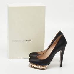 Nicholas Kirkwood Black Satin Lola Pearl Embellished Pumps Size 36.5