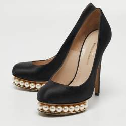 Nicholas Kirkwood Black Satin Lola Pearl Embellished Pumps Size 36.5