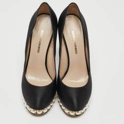 Nicholas Kirkwood Black Satin Lola Pearl Embellished Pumps Size 36.5