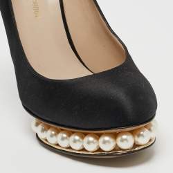 Nicholas Kirkwood Black Satin Lola Pearl Embellished Pumps Size 36.5