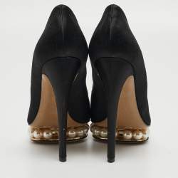 Nicholas Kirkwood Black Satin Lola Pearl Embellished Pumps Size 36.5