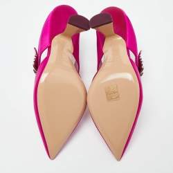 Pre Owned Nicholas Kirkwood Pink Satin Monstera Crystal Embellished Pointed Toe Mules Size 38.5