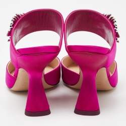 Pre Owned Nicholas Kirkwood Pink Satin Monstera Crystal Embellished Pointed Toe Mules Size 38.5