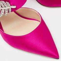 Pre Owned Nicholas Kirkwood Pink Satin Monstera Crystal Embellished Pointed Toe Mules Size 38.5