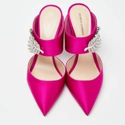 Pre Owned Nicholas Kirkwood Pink Satin Monstera Crystal Embellished Pointed Toe Mules Size 38.5