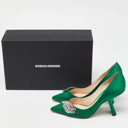 Nicholas Kirkwood Green Satin Crystal Embellished Pointed Toe Pumps Size 38