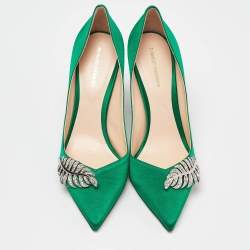 Nicholas Kirkwood Green Satin Crystal Embellished Pointed Toe Pumps Size 38