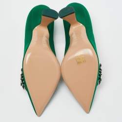 Nicholas Kirkwood Green Satin Crystal Embellished Pointed Toe Pumps Size 38