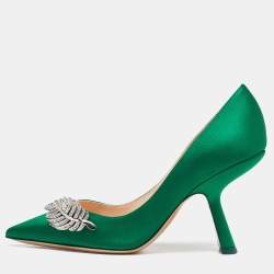 Nicholas Kirkwood Green Satin Crystal Embellished Pointed Toe Pumps Size 38