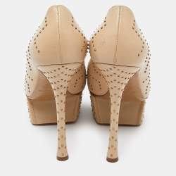 Nicholas Kirkwood Beige Studded Leather Platform Pumps Size 37.5