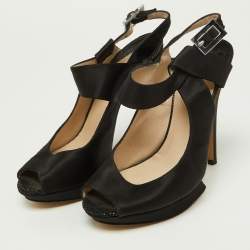 Nicholas Kirkwood Black Satin Platform Peep Toe Ankle Strap Sandals Size 38.5