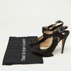 Nicholas Kirkwood Black Satin Platform Peep Toe Ankle Strap Sandals Size 38.5