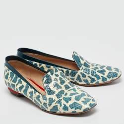 Nicholas Kirkwood Green/Cream Python Smoking Slipper Size 37 