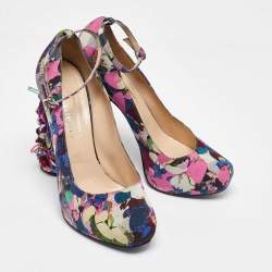 Nicholas Kirkwood Multicolor Printed Fabric Embellished Heel Ankle Strap Pumps Size 40