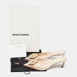 Pre Owned Nicholas Kirkwood Light Pink Satin Crystal Embellished Eden Mules Size 39