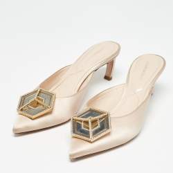 Pre Owned Nicholas Kirkwood Light Pink Satin Crystal Embellished Eden Mules Size 39