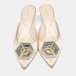 Pre Owned Nicholas Kirkwood Light Pink Satin Crystal Embellished Eden Mules Size 39