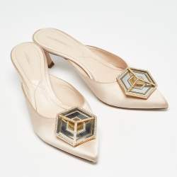 Pre Owned Nicholas Kirkwood Light Pink Satin Crystal Embellished Eden Mules Size 39