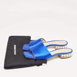 Nicholas Kirkwood Blue Satin Crystal Embellished Slides Size 38