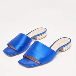 Nicholas Kirkwood Blue Satin Crystal Embellished Slides Size 38