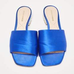 Nicholas Kirkwood Blue Satin Crystal Embellished Slides Size 38
