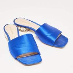 Nicholas Kirkwood Blue Satin Crystal Embellished Slides Size 38