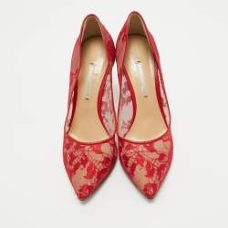 Nicholas Kirkwood Red Floral Lace Pointed Toe Pumps Size 38