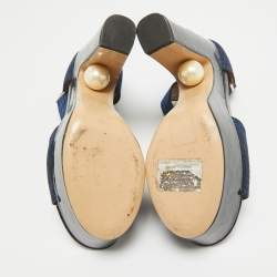 Nicholas Kirkwood Blue/Black Lurex Fabric and Patent Maya Sandals Size 38