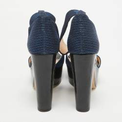 Nicholas Kirkwood Blue/Black Lurex Fabric and Patent Maya Sandals Size 38