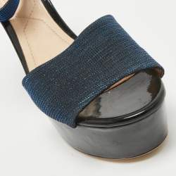 Nicholas Kirkwood Blue/Black Lurex Fabric and Patent Maya Sandals Size 38
