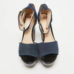 Nicholas Kirkwood Blue/Black Lurex Fabric and Patent Maya Sandals Size 38