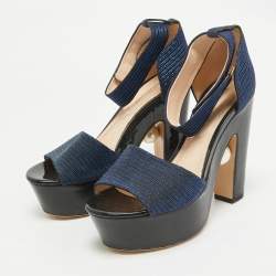 Nicholas Kirkwood Blue/Black Lurex Fabric and Patent Maya Sandals Size 38