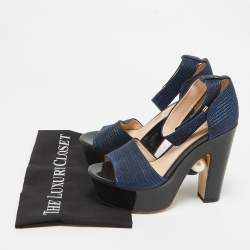 Nicholas Kirkwood Blue/Black Lurex Fabric and Patent Maya Sandals Size 38
