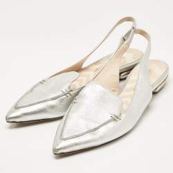 Pre Owned Nicholas Kirkwood Silver Leather Beya Flat Sandals Size 40