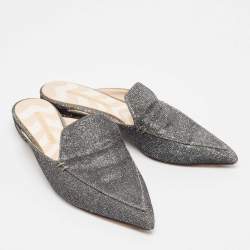 Nicholas Kirkwood Grey Glitter Fabric Flat Mules Size 39.5