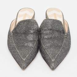 Nicholas Kirkwood Grey Glitter Fabric Flat Mules Size 39.5