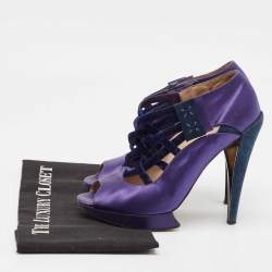 Nicholas Kirkwood Purple/Black Satin and Velvet Ankle Strap Sandals Size 38
