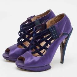 Nicholas Kirkwood Purple/Black Satin and Velvet Ankle Strap Sandals Size 38