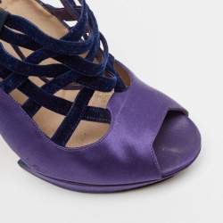 Nicholas Kirkwood Purple/Black Satin and Velvet Ankle Strap Sandals Size 38