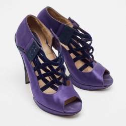 Nicholas Kirkwood Purple/Black Satin and Velvet Ankle Strap Sandals Size 38