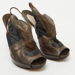 Nicholas Kirkwood Dark Brown/Black Leather and Satin Platform Slingback Sandals Size 38.5