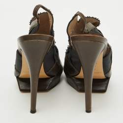 Nicholas Kirkwood Dark Brown/Black Leather and Satin Platform Slingback Sandals Size 38.5