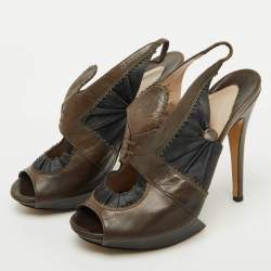 Nicholas Kirkwood Dark Brown/Black Leather and Satin Platform Slingback Sandals Size 38.5