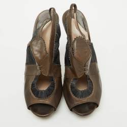 Nicholas Kirkwood Dark Brown/Black Leather and Satin Platform Slingback Sandals Size 38.5