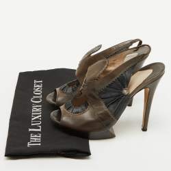 Nicholas Kirkwood Dark Brown/Black Leather and Satin Platform Slingback Sandals Size 38.5